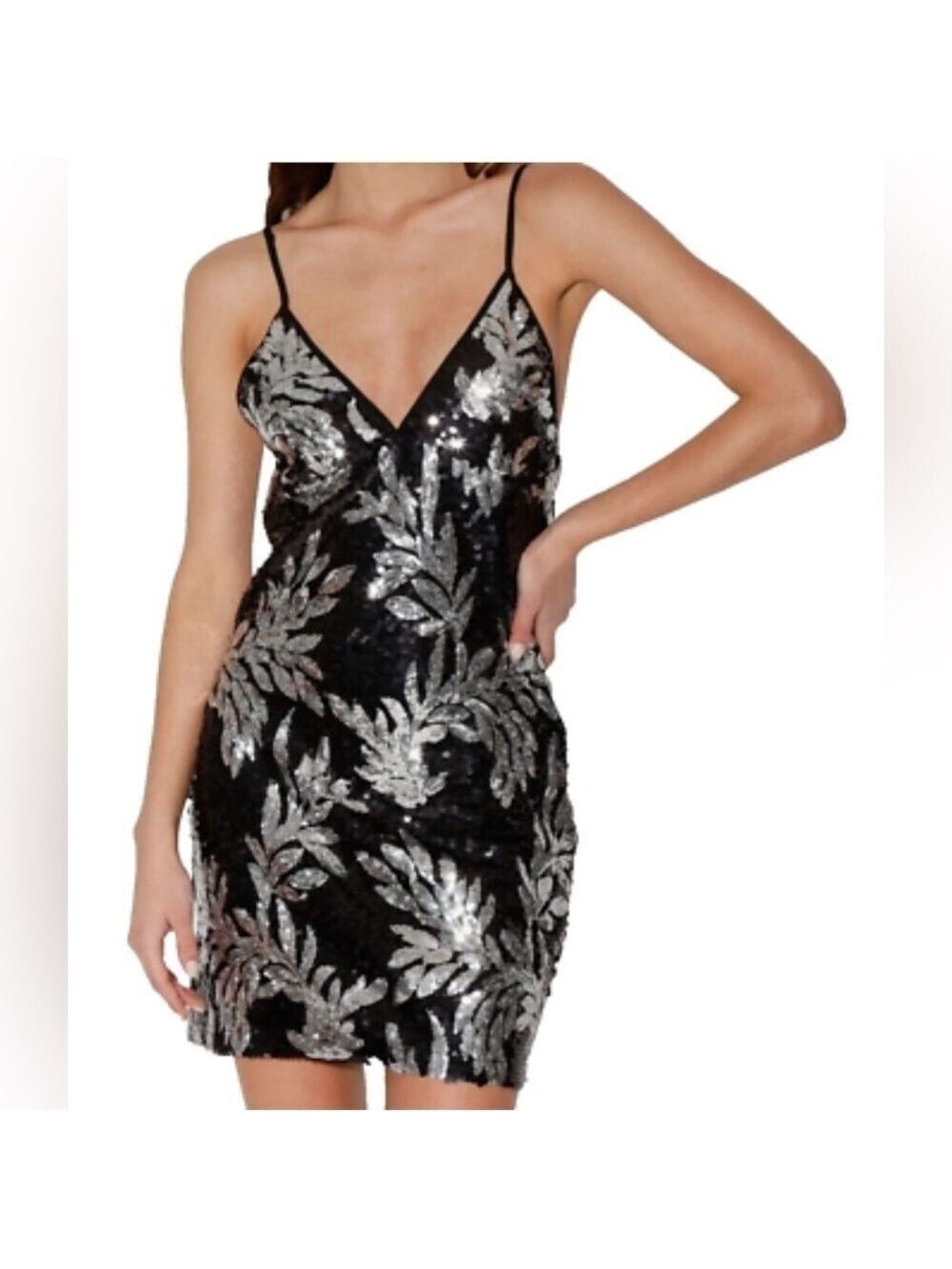 Walter Baker Luella Mini Cocktail Dress Black Silver Sequin Fantasy